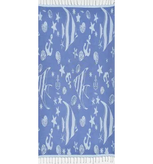 Fouta jacquard étoile de mer bleu roi et bleu maya 