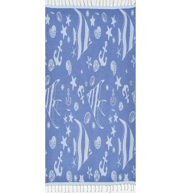 Fouta jacquard étoile de mer bleu roi et bleu maya 