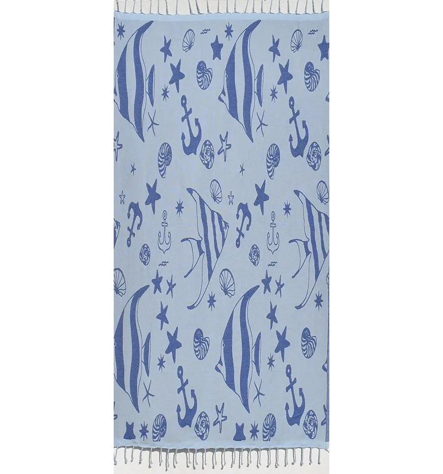 Fouta jacquard étoile de mer bleu roi et bleu maya 
