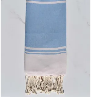 serviette de plage RAF-RAF bleu bleuet et rose pastel pâle Fouta Tunisia - 3 2