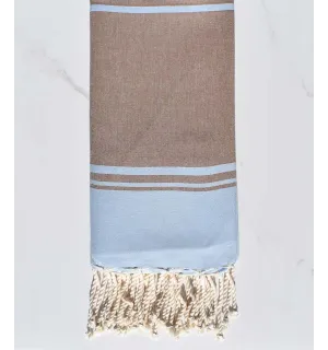 serviette de plage  RAF-RAF  bleu ciel et marron bistre
