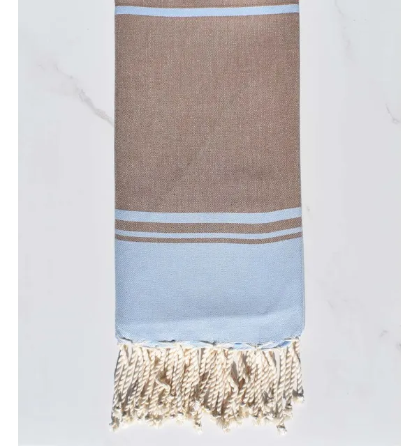 serviette de plage RAF-RAF bleu ciel et marron bistre 