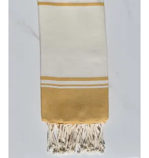 serviette de plage  RAF-RAF  blanc écru et jaune moutarde 