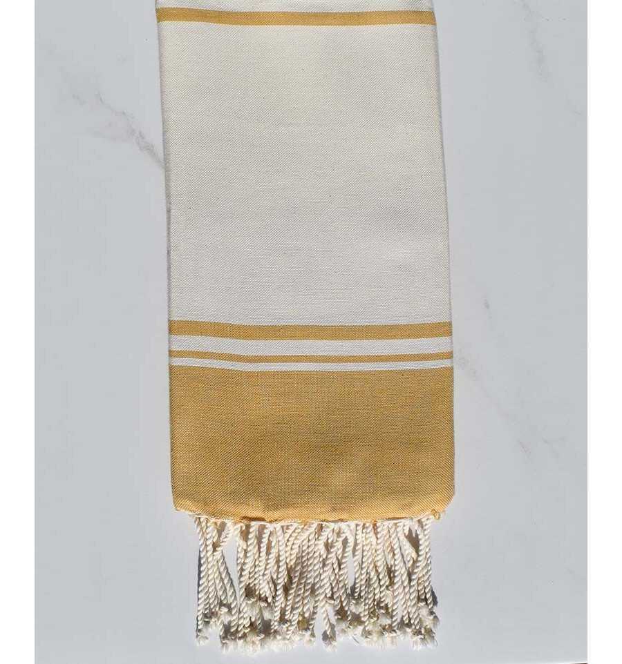 serviette de plage RAF-RAF blanc écru et jaune moutarde