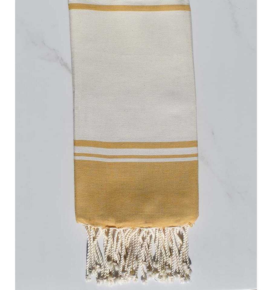 serviette de plage RAF-RAF blanc écru et jaune moutarde