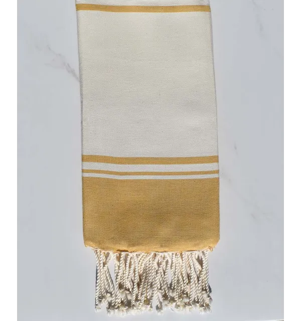 serviette de plage RAF-RAF blanc écru et jaune moutarde 
