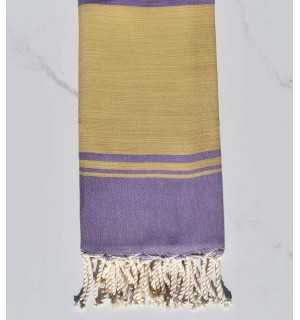 serviette de plage RAF-RAF ocre jaune et violet parme Fouta Tunisia - 2 2