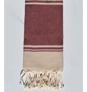 serviette de plage RAF-RAF  rouge bordeaux et beige 