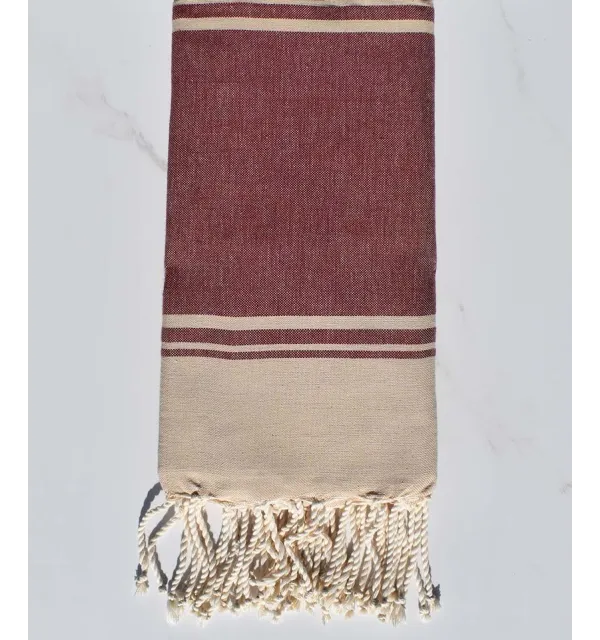 serviette de plage RAF-RAF rouge bordeaux et beige 