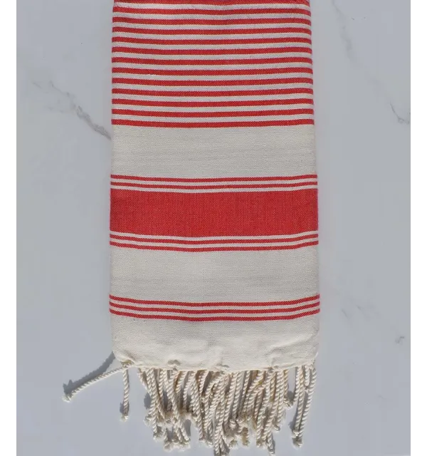 fouta plate ziwane écru et rouge 
