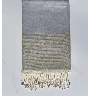 fouta plate lurex gris souris foncé avec fil lurex doré