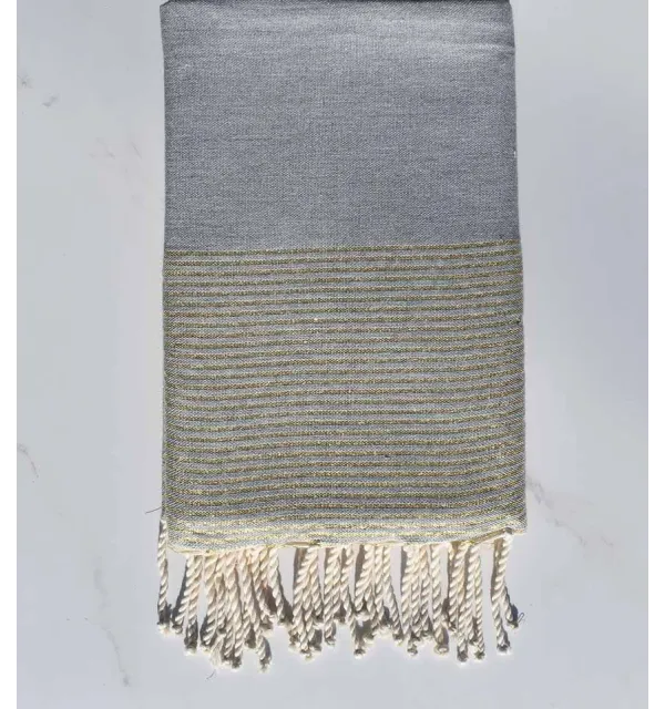 fouta plate lurex gris souris foncé avec fil lurex doré 
