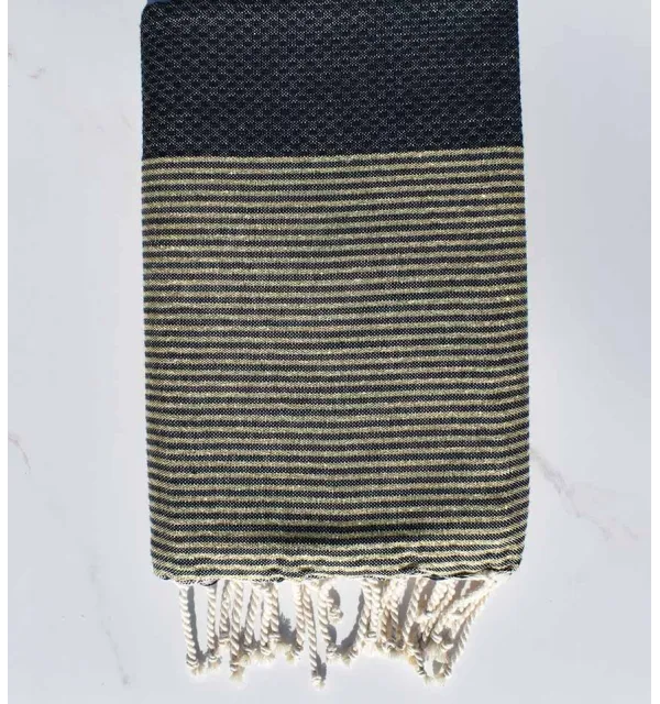 fouta lurex nid d'abeille bleu nuit 