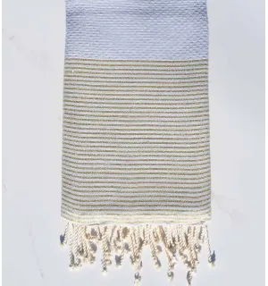 fouta lurex nid d'abeille gris souris avec fil lurex doré 