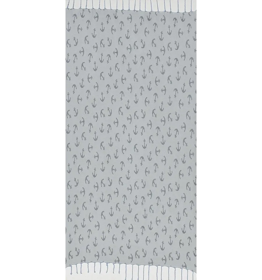 Fouta jacquard ancre gris et bleu fumé 