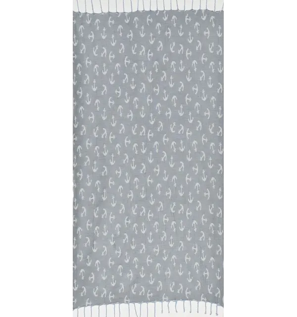 Fouta jacquard ancre gris et bleu fumé 
