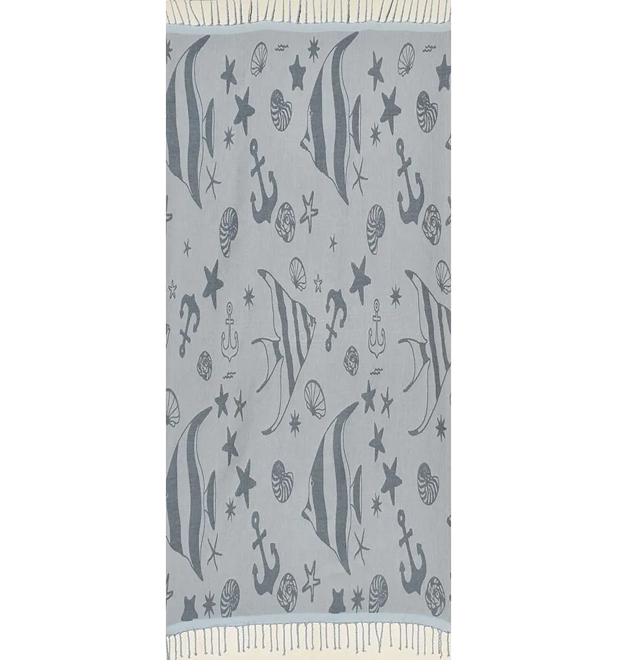 Fouta jacquard étoile de mer bleu guède et bleu dragée 