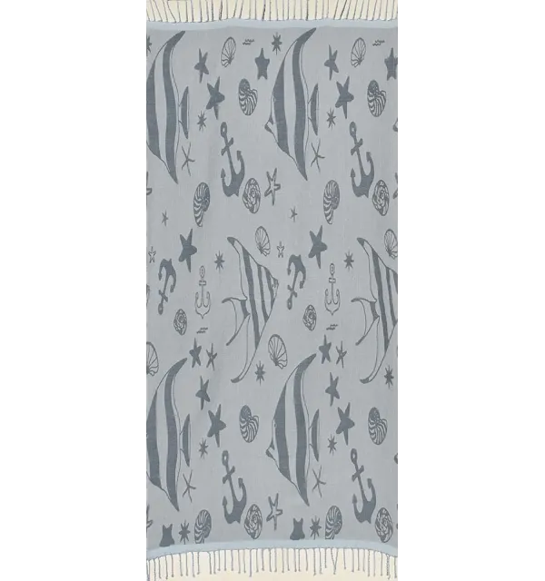 Fouta jacquard étoile de mer bleu guède et bleu dragée 