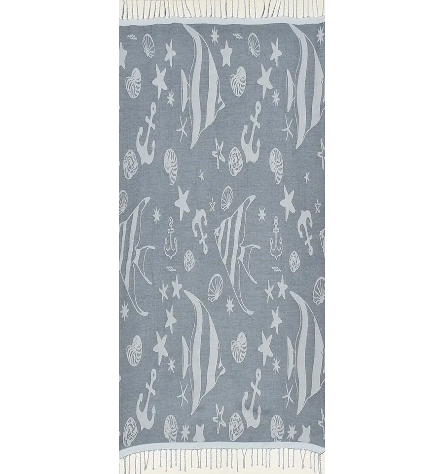 Fouta jacquard étoile de mer bleu guède et bleu dragée 