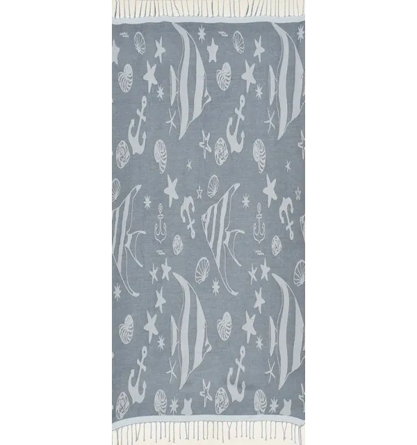 Fouta jacquard étoile de mer bleu guède et bleu dragée 