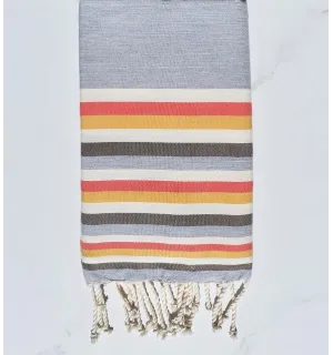 Fouta Plate Gris,blanc,rose incarnadin,jaune et marron
