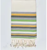 Fouta Plate blanc crème, gris, jaune, vert militaire et  vert clair