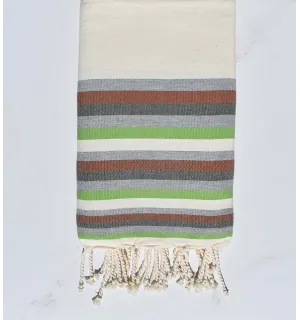 Fouta Plate blanc crème, gris, marron, vert militaire et  vert clair 