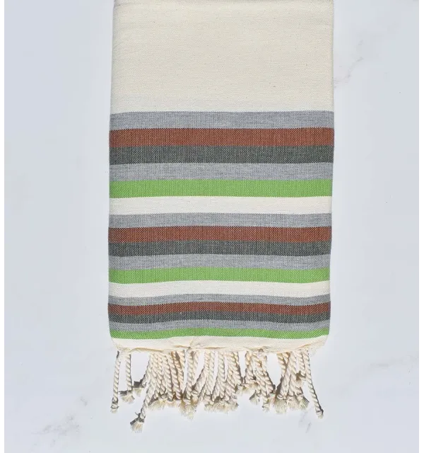 Fouta Plate blanc crème, gris, marron, vert militaire et vert clair 