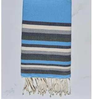 Fouta Plate bleu clair, bleu nuit, blanc, gris et vert 