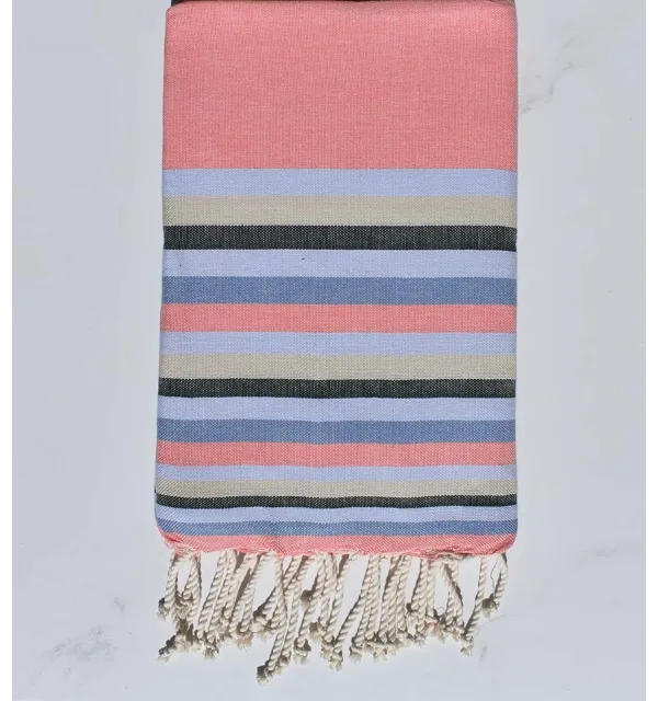 Fouta Plate rose incarnadin,bleu ciel,beige,bleu azure et vert 