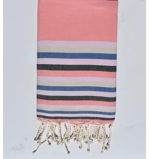 Fouta Plate rose incarnadin,rose clair,beige,bleu et vert 