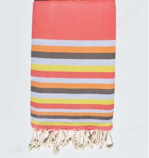 Fouta Plate nacarat clair,gris,chair,marron et jaune 