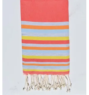 Fouta Plate nacarat clair,gris,chair,bleu ciel et jaune 