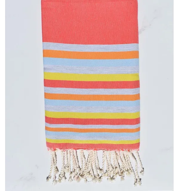Fouta Plate nacarat clair,gris,chair,bleu ciel et jaune 