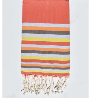 Fouta Plate orange,gris,chair,marron et jaune 