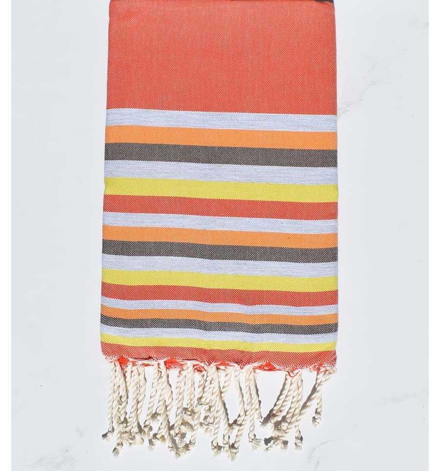 Fouta Plate orange,gris,chair,marron et jaune