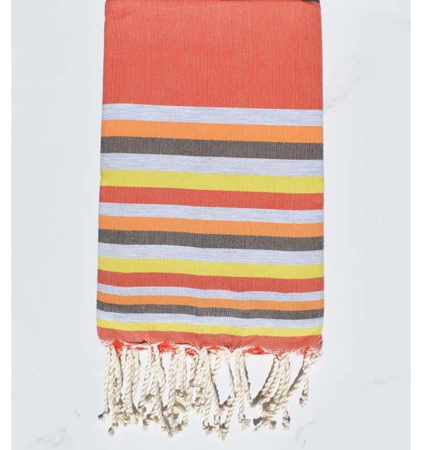 Fouta Plate orange,gris,chair,marron et jaune 