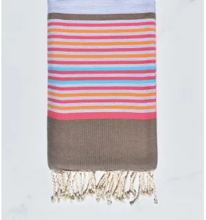 Fouta plate gris, bisque, rose, orange et bleu 