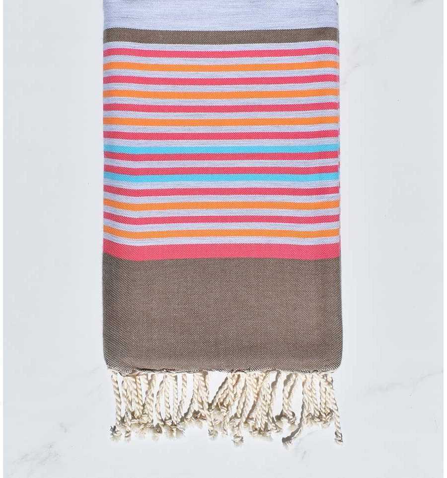 Fouta plate gris, bisque, rose, orange et bleu