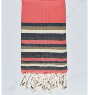 Fouta plate nacarat clair,bleu denim,beige, blanc crème et vert militaire 