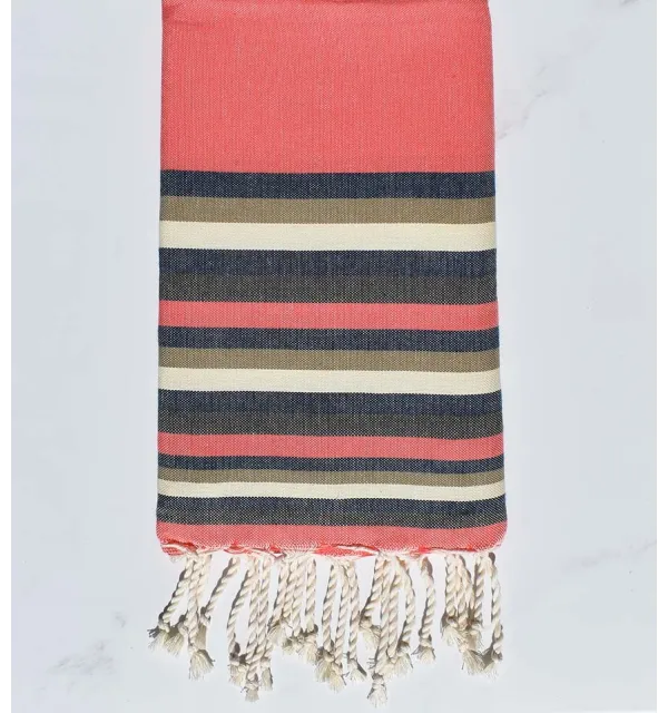Fouta plate nacarat clair,bleu denim,beige, blanc crème et vert militaire 