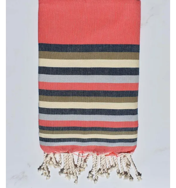 Fouta plate nacarat clair,bleu denim,beige, blanc crème et gris 