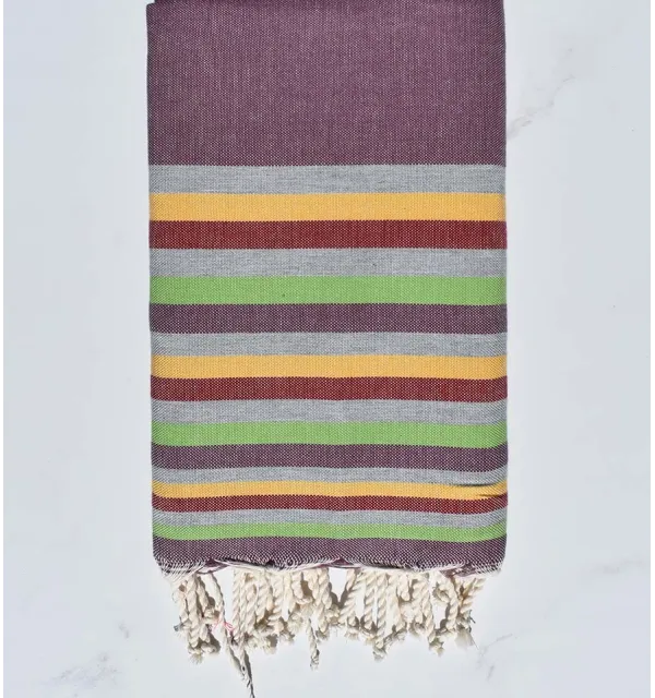 Fouta plate Mauve, gris , jaune,rouge et vert clair 