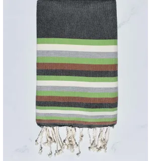 Fouta plate gris ardoise, vert, blanc, gris clair et marron 