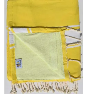 fouta doublée éponge jaune cobalt et jaune lime 
