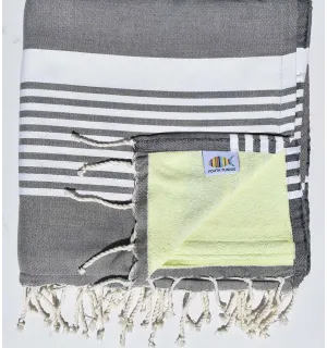 fouta arthur doublée éponge gris foncé  et vert lime