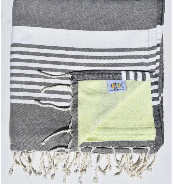 fouta arthur doublée éponge gris foncé et vert lime 