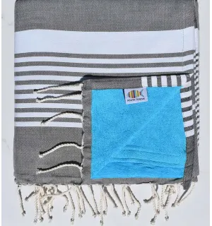 fouta arthur doublée éponge gris foncé  et céléste