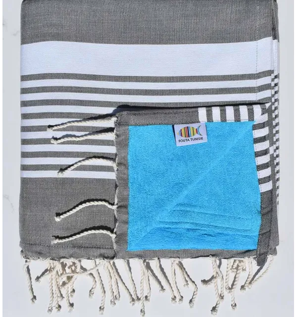 fouta arthur doublée éponge gris foncé et céléste 