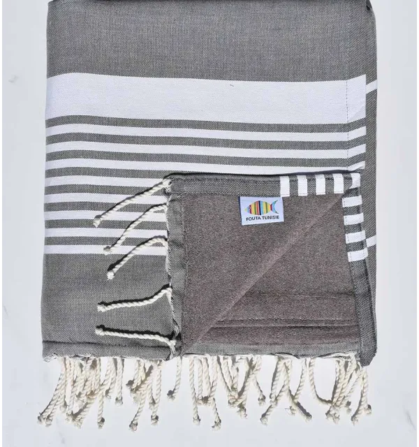 fouta doublée arthur éponge gris foncé et taupe 